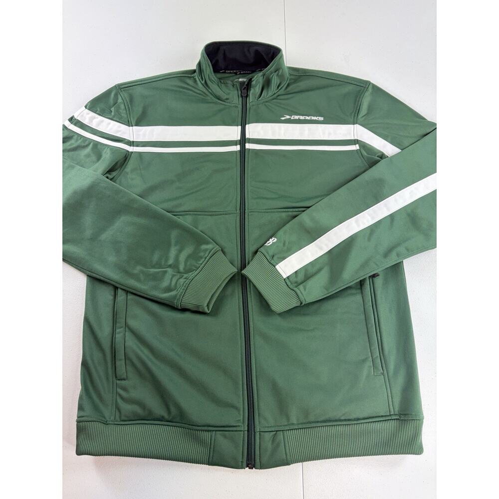 Brooks Track Jacket Men's Large Green Soft Shell Full Zip Running Equilibrium